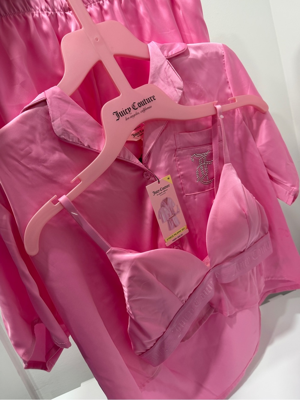 Juicy Couture Satin Pink Bralette & Pajama Top Set